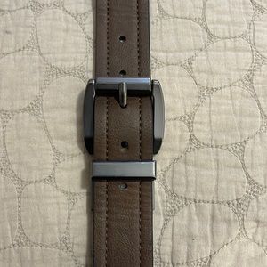 Genuine Leather Belt Brown Gunmetal Brass Buckle Sz 38 New- Perfect